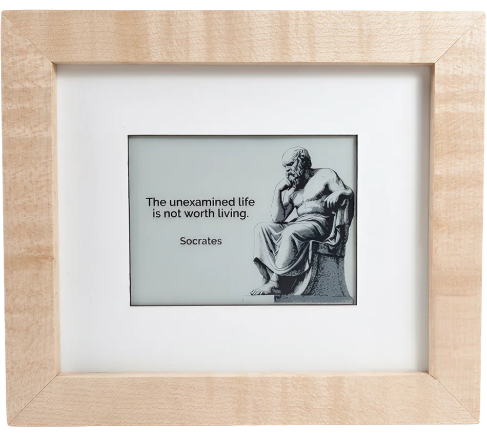 Mindrise in maple, seen from the front, showing a Socrates quote