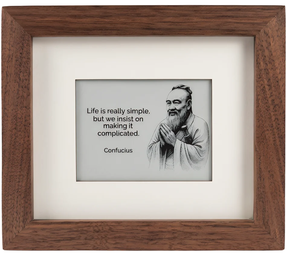 Mindrise in walnut, seen from the front, showing a Confucius quote
